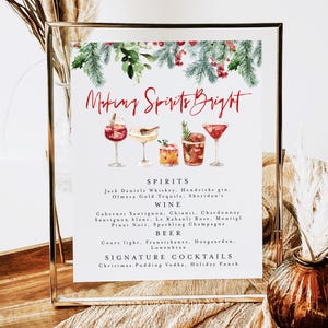 Christmas Cocktail Bar Menu Sign: Holiday Drink Menu (Digital Download, 8x10, 5x7 PDF
