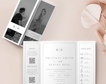 Printed Gatefold Wedding Monogram Invitation With Photo, QR Code RSVP, Details, Timeline, Fully Customizable
