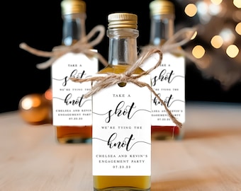 Mini Alcohol Tags Template, Party Favors, Take A Shot We're Tying The Knot, Shot Bottle Tags, Couples Shower, Edit With Templett DIY #vmt510