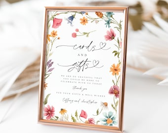 Wildflower Cards and Gifts Sign Template, Floral Wedding Gift Table Sign, Bridal Shower Gift Sign, Baby Shower Cards and Gifts Sign #c82