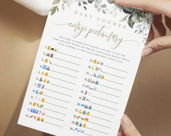 Emoji Pictionary-babyshowerspel, bewerkbaar Emoji-pictionary-spel, Emoji-spel babyshower, Emoji-babyshowerspel met antwoordsleutel #c61