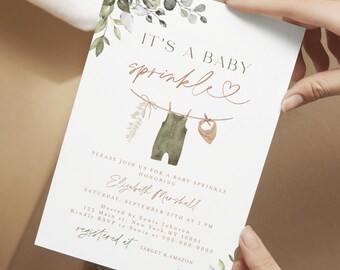 Uitnodiging groen babystrooisel: uitnodiging babykleding jongen (gedrukt, 5 x 7 inch)
