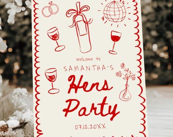 Printed Hens Party Welcome Sign, Hand Drawn Hen Party Sign, Bachelorette Party Welcome Sign Modern Hens Party Welcome Sign Wife of The Party