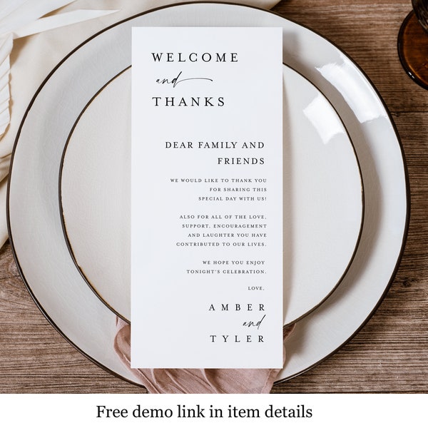 Thank You Place Card, Thank You Table Card, Napkin Note, Place Setting Thank You, Digital Download, Fully Editable Custom Self-Editing #f37