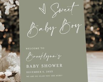 Sage Green Baby Shower Welcome Sign, Sweet Baby Boy, Hello Baby Welcome Sign, Sage Baby Shower Welcome Sign, Minimalist Baby Shower #fv41