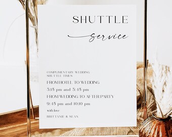 Editable Wedding Shuttle Sign Template, Printable Bus Schedule Sign, Modern Transportation Wedding Sign, Shuttle Times DIY Download #f37