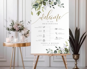 Modelo de placa para itinerário de casamento, placa para cronograma de casamento, placa com a ordem dos eventos da recepção, placa com ícones do dia do casamento, agenda de casamento #c61