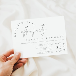 Invitación a la fiesta "Felices para siempre", invitación a la fiesta de recepción de boda minimalista, anuncio de boda fugaz, invitación a la recepción #vmt710