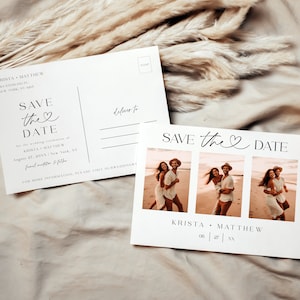 Carte postale Save the Date, modèle Save the Date minimaliste moderne, photo Save the Dates, carte postale de mariage Save the Date avec photos #f38