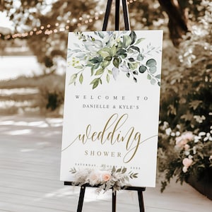 Greenery Wedding Shower Welcome Sign, Fully Editable Template, Unlimited DIY, Downloadable, Templett 18x24, 24x36, Botanical, Bohemian #c61