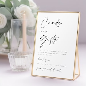 Modelo de placa minimalista para cartões e presentes, placa moderna para mesa de presentes de casamento, placa para presente de chá de panela, placa para cartões e presentes de chá de bebê faça você mesmo #f41
