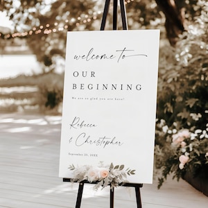 Wedding Welcome Sign Template, Minimalist Welcome To Our Beginning Sign Printable, Welcome To Our Beginning Template, Fully Editable #f37