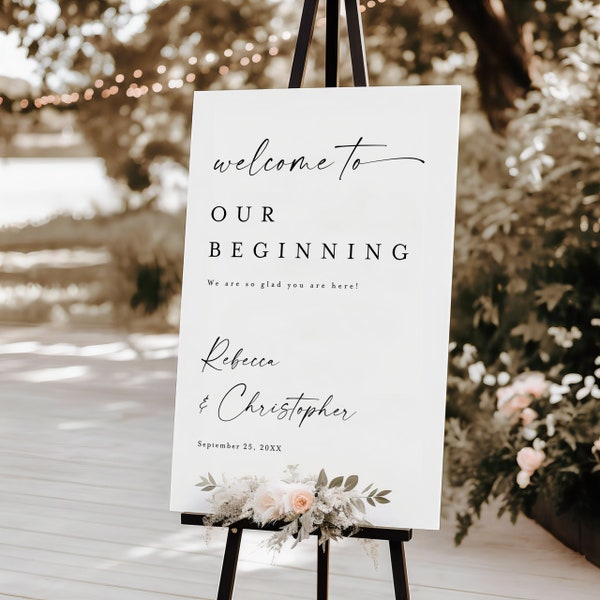 Wedding Welcome Sign Template, Minimalist Welcome To Our Beginning Sign Printable, Welcome To Our Beginning Template, Fully Editable #f37