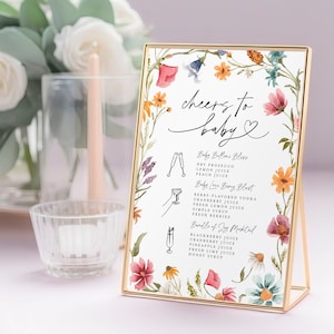 Wildflower Cheers to Baby Bar Sign, Wildflower Baby Shower Drink Menu, Boho Floral Baby Shower Signature Drinks Sign, Beverage Bar Sign #c82