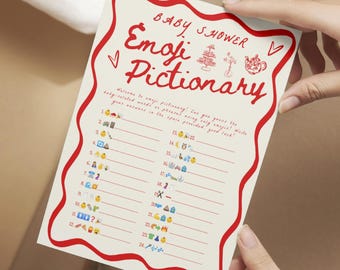 Emoji Pictionary-babyshowerspel, bewerkbaar Emoji-pictionary-spel, Emoji-spel babyshower, Emoji-babyshowerspel met antwoordsleutel #с97