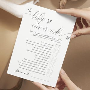 Over or Under Baby Shower Game, Over or Under Game, Editable Baby Shower Game, Over or Under Trivia Game, Baby Shower Over or Under #vmt12