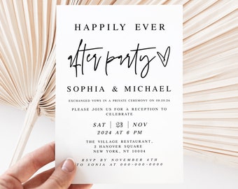 Happily Ever After Party Invitation, Reception Party Template, Elopement, Digital Download, Customize, Printable, Minimalist, Heart DIY #f24