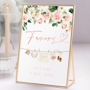 Pink Floral Baby Shower Favors Sign: Printable Boho Decor (Digital Download 8x10, 5x7 Template)