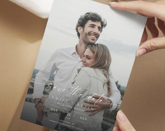 Photo Save the Date Card Printed & Shipped, Modern Wedding Photo Announcement, Custom Save the Date with Couple Photo