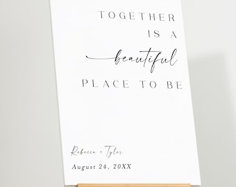Modèle de plaque de bienvenue de mariage minimaliste : ensemble est un bel endroit où être #f37
