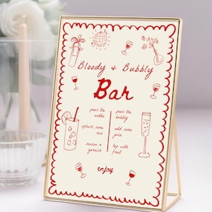 Hand Drawn Bloody and Bubbly Bar Sign, Bloody Mary Bar Sign, Handdrawn Bridal Shower Mimosa Bar Sign Whimsical Bloody And Bubbly Sign #c97
