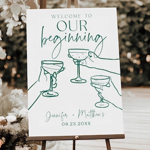 Wedding Welcome Sign Template, Minimalist Welcome To Our Beginning Sign Printable, Welcome To Our Beginning Template, Fully Editable #f97