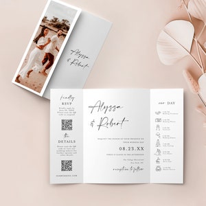 Gatefold Wedding Invitation With QR Code, Wedding Invite Template, QR Code RSVP, Details, Wedding Day Timeline, Kindly Reply qr code #f41