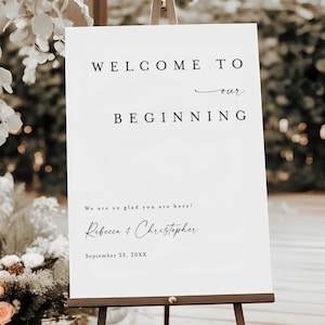 Wedding Welcome Sign Template, Minimalist Welcome To Our Beginning Sign Printable, Welcome To Our Beginning Template, Fully Editable #f37
