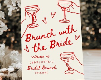 Hand Drawn Italian Brunch With A Bride Welcome Sign: Printable Poster Template (18x24, 24x36) (Digital Download) #c97