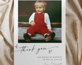 Birthday Thank You Photo Card, Editable Birthday Thank You Card Template, Birthday Favor Card, Birthday Thank You Picture Card #f37