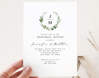 Monogram Wreath Rehearsal Dinner Invitation (Digital Download)