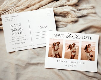 Save The Date Postcard, Modern Minimalist Save the Date Template, Photo Save the Dates, Wedding Postcard Save the Date with Pictures #f38
