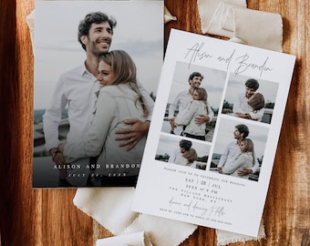 Invitación de boda con collage de fotos, impresa y enviada, moderna tarjeta de boda con varias fotos, invitación personalizada con foto para bodas elegantes.
