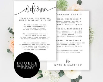 Wedding itinerary instant download Wedding welcome note template Editable wedding welcome bag note Itinerary template printable DIY #vm41