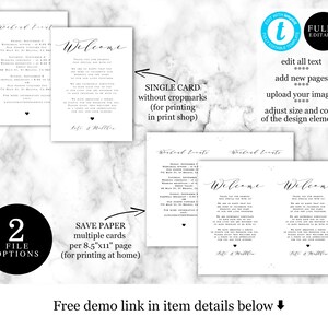 Welcome Bag Note Template, Fully Editable Wedding Itinerary, Hotel Bag ...