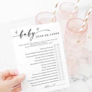 Over or Under Baby Shower Game, Over or Under Game, Minimalist Baby ...