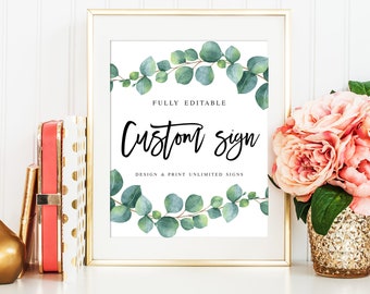 Letreros de boda DIY ilimitados de Templett, decoración de mesa, letrero personalizado para boda, letras personalizadas, follaje verde, guirnalda de eucalipto #vmt214