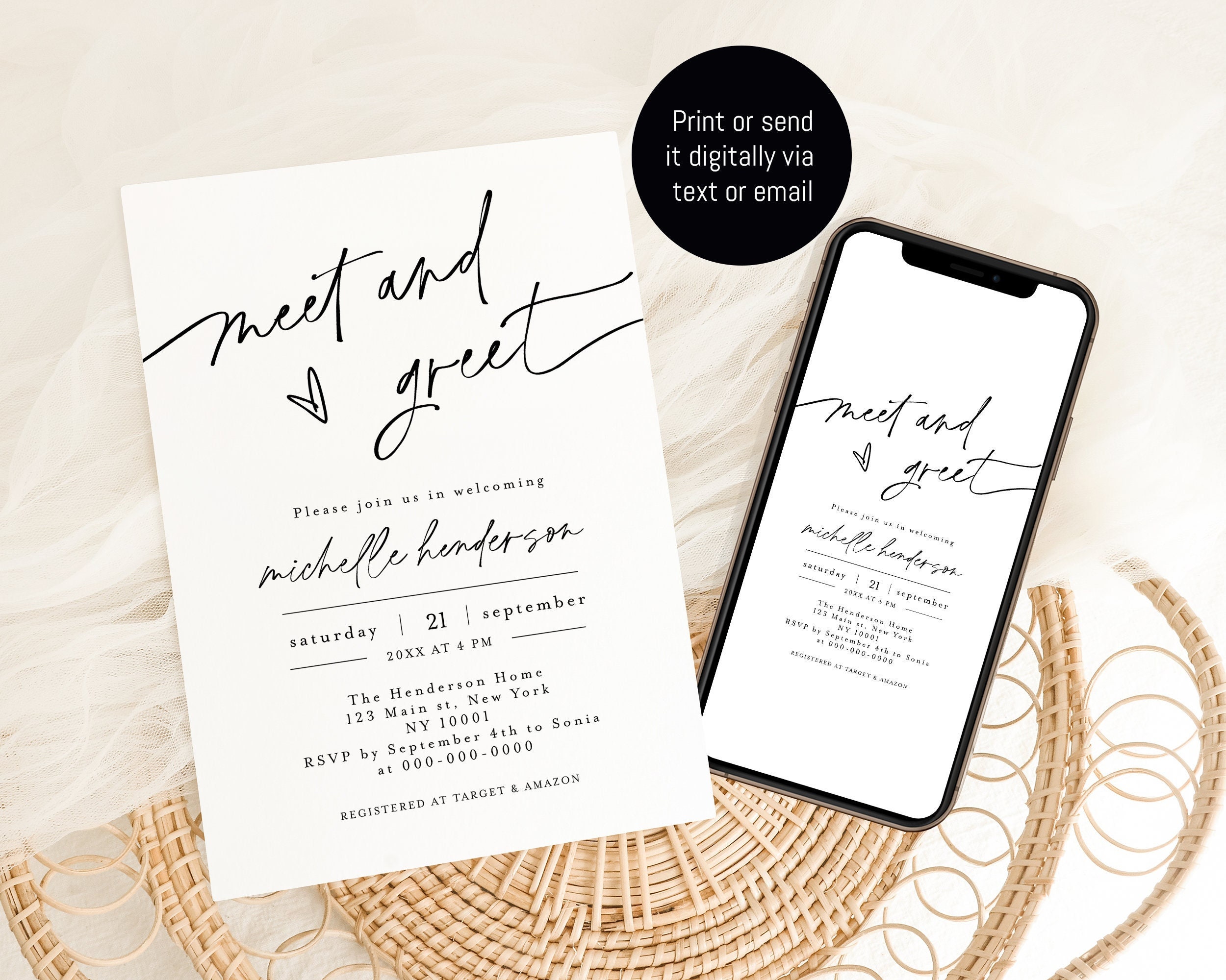 Meet & Greet Invitation, Sip And See, New Baby Party Invite, Welcome Baby Invite, Arch Photo, Templett, Gender Neutral, Meet Our Baby #f38