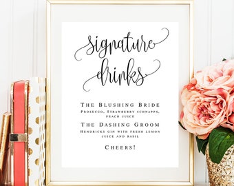 Signature cocktail sign Editable template Wedding sign Bar menu template Signature drink sign download Wedding bar menu Cocktail menu #vm41