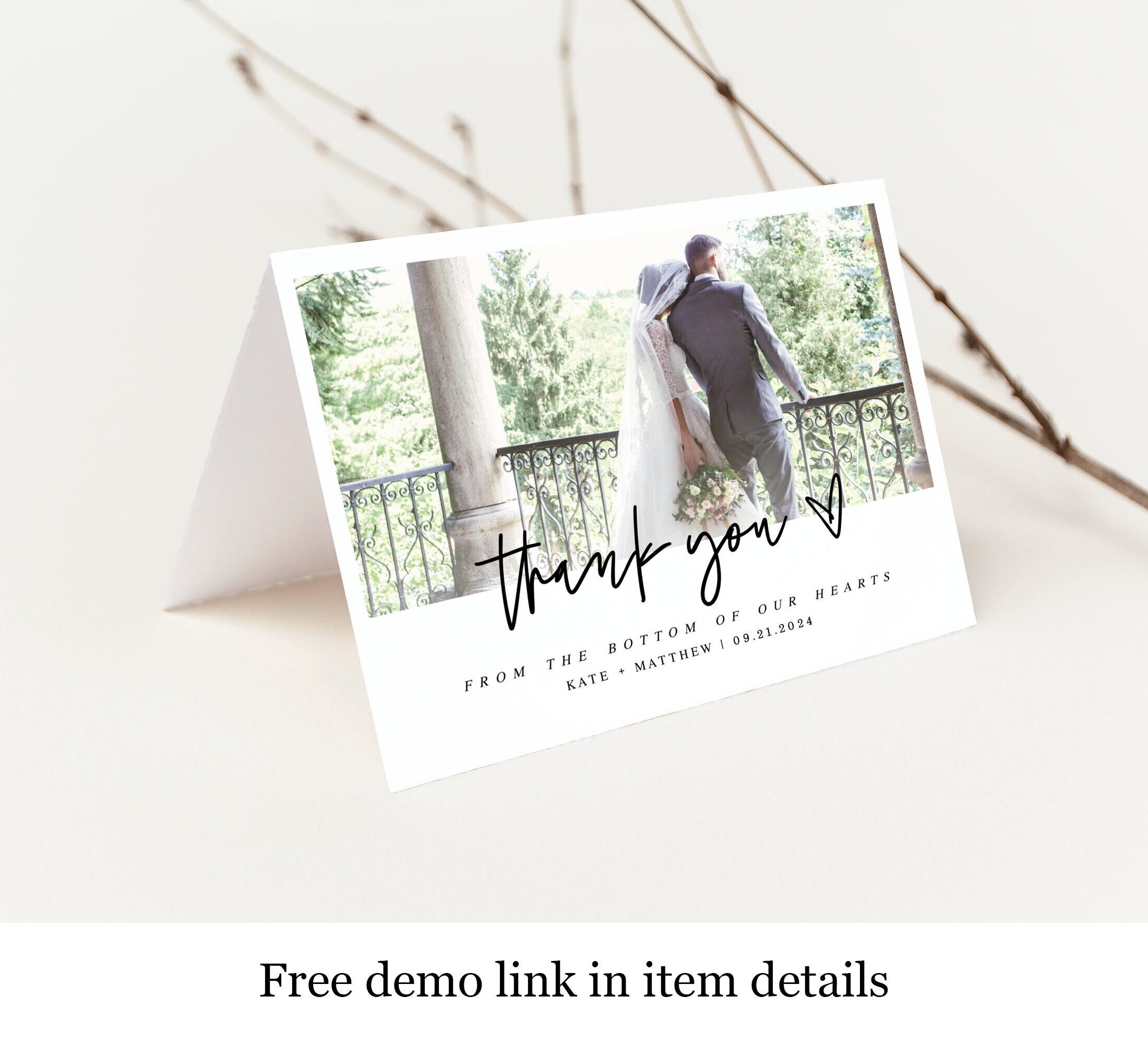 Heart Wedding Photo Thank You Cards Favors DIY Personalized - Etsy