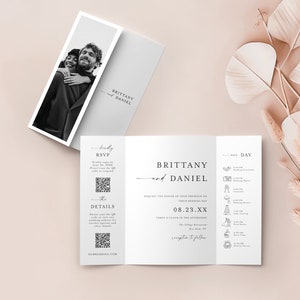 Gatefold Wedding Invitation With QR Code, Wedding Invite Template, Instant Download, 100% Editable, QR Code RSVP, Details, Timeline #f37