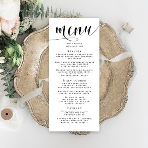 Bruiloft menusjabloon Bruiloft sjabloon Bewerkbaar menu Bruiloft tafeldecor Boho bruiloft DIY Rustiek bruiloftsmenu Afdrukbare menukaarten vm31 afbeelding 1