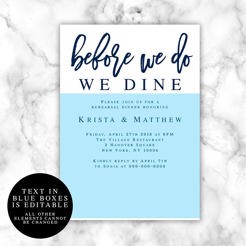 Before We Do We Dine Rehearsal Dinner Invitation Template Navy | Etsy