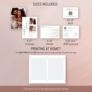 Wedding Invitation Template Set, QR Code RSVP Postcard, Modern Minimalist Invite, Photo Collage Wedding Invitation, QR Code Reply Card #f41 image 5