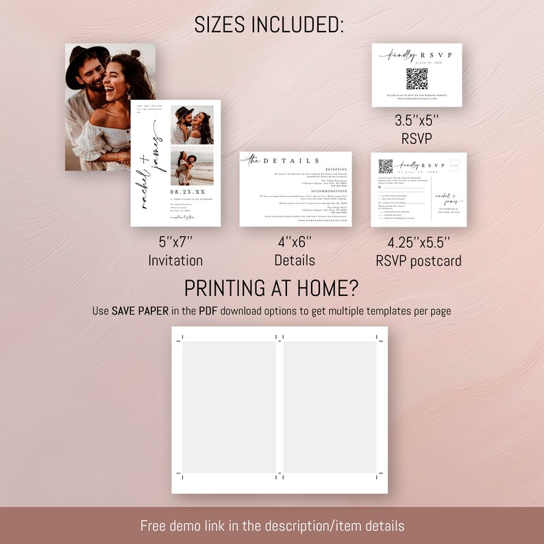 Wedding Invitation Template Set, QR Code RSVP Postcard, Modern Minimalist Invite, Photo Collage Wedding Invitation, QR Code Reply Card #f41 image 5