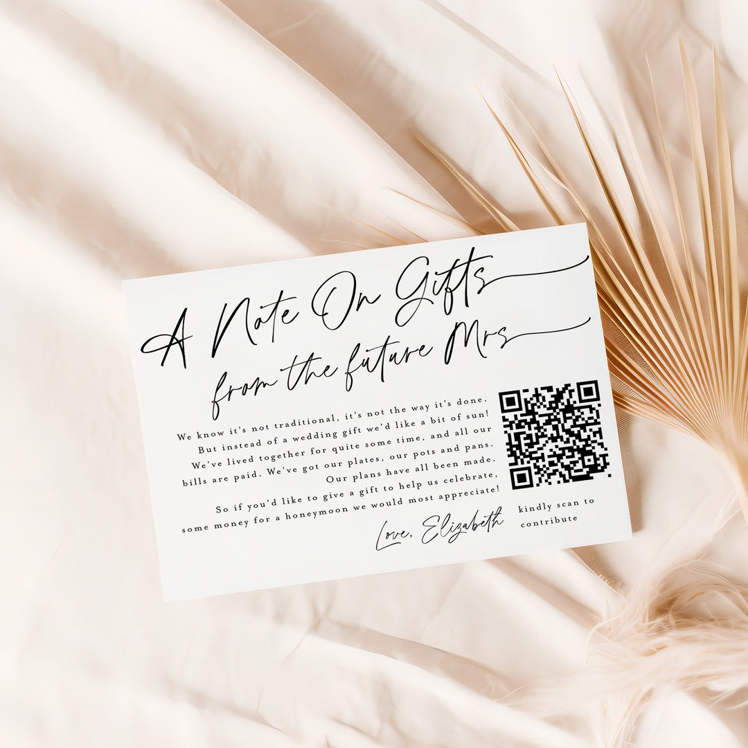 Honeymoon Fund Card, Modern Minimalist Honeymoon Fund Card With QR Code ...