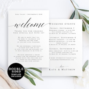 Editable wedding welcome note Wedding welcome bag note printable Wedding template itinerary download Itinerary template printable DIY vm51 image 1