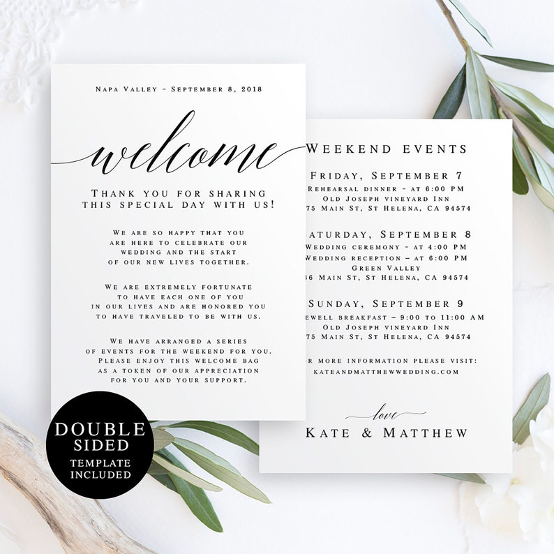 Editable wedding welcome note Wedding welcome bag note printable Wedding template itinerary download Itinerary template printable DIY vm51 image 1