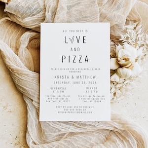 All You Need Is Love And Pizza Rehearsal Dinner Invitation Template, Pizza Engagement Party, 100% Editable, Templett, Bridal Shower DIY #f26