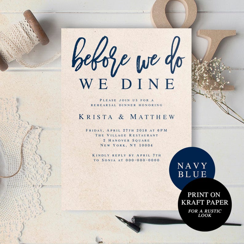 Before We Do We Dine Rehearsal Dinner Invitation Template Navy | Etsy